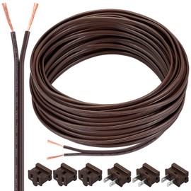 Chapou SPT-1 100 ft 18/2 Wire Electrical Wire with 6 Plugs 18 AWG Wire 18 Gauge Wire for LED Lighting Strip Lamp, Lamp Extension Cable, Residential Outdoor Commercial Industrial, Brown