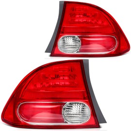 LBRST Tail light Assembly fit 2006-2008 for Honda Civic Sedan Clear Red Lens Chrome Housing Driver and Passenger Side HO2801165/33501SNAA02