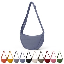 TIAASTAP Crossbody Bags for Women Men Hobos & Shoulder Bags Nylon Crescent Bag Cross Body Bag with Adjustable Strap Solid Color Dumpling Bag for Travel Work School (Lake Blue)