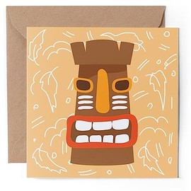 1 x Greeting Card - Hawaiian Tiki Wooden Mask - Blank Birthday Celebration Anniversary #60661