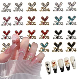 24Pcs Love Heart Nail Charms Heart Nail Rhinestones Glitter Heart Letter Nail Art Charms 3D Metal Alloy Valentine’s Day Nail Design Exquisite Nail Crystal for Women Acrylic Nail Gems Alloy Jewelry