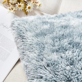 NordECO HOME Set of 2 Faux Fur Black Ombre Throw Pillow Covers 45 x 45 Decorative Fluffy Pillowcase Fuzzy Square Cushion Covers 18 x 18 for Sofa Decor (Grey Ombre, 18x18 inch)