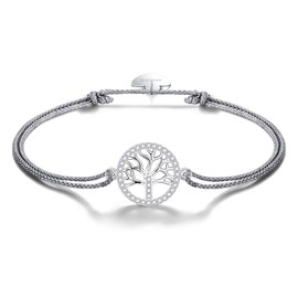 Viwind Women Bracelet 925 Sterling Silver Tree of Life Bracelet Cubic Zirconia Adjustable Girls Mom Anniversary Birthday Friendship Family Jewellery with Gift box