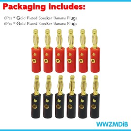 WWZMDiB 4mm Banana Plugs Stackable Connectors for Speaker Wire (12Pcs/6pair Gold Plated)