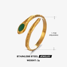 Snake Ring Adjustable Gold Vintage Retro Serpent Open Rings Vintage Snake Rings with Green Eyes Snake Adjustable Ring Dainty Serpent Open Retro Jewellery Gift for Women Men, Stainless Steel, No