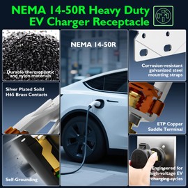 Yomiuwo Nema 14-50 Outlet Designed Specifically for EV Charging,Weather Resistant 3-Pole 4-Wire Grounding, High-Power 50A 125/250V Heavy-Duty Receptacle Outlet Indoors/Outdoors,UL Listed