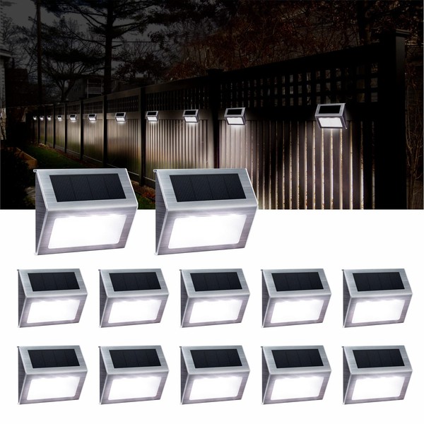 Solar Powered Lights for Deck Steps Stairs Fences Pathway Path, LED lamp, Outdoor Waterproof, White Light 12 Pack