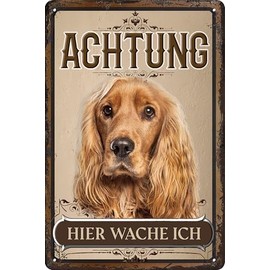 30 x 20 cm Weatherproof Dog Tin Sign, Warning / Gate Sign, Achtung - Hier Wache ich! (Cocker Spaniel)