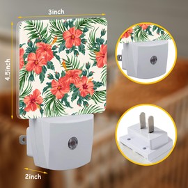 Neidius Plug Night Light,Tropical Hibiscus Flowers and Leaves Night Light Lamp Auto Sensor Energy Efficient Dusk to Dawn Lights for Girls Boys Women Room Decor,Hallway,Kitchen,Bathroom,Nursery,Stairs