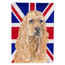 Caroline's Treasures SC9866CHF Buff Cocker Spaniel with English Union Jack British Flag House Flag Large Porch Sleeve Pole Decorative Outside Yard Banner Artwork Wall Hanging, Polyester, House Size, M