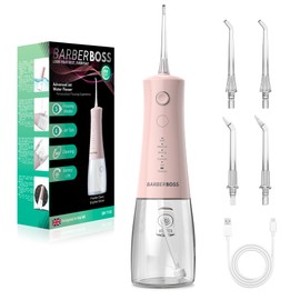 BarberBoss Water Flosser, Cordless Electric Tooth Flosser – 5 Pressure Modes, IPX8 Waterproof Dental Flosser, Portable Oral Irrigator for Gum Care, Teeth Cleaning kit, QR-7103 (Pastel Pink)