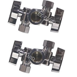 EZ-Fluid 5/8" Comp O.D X 3/8" Comp X 3/8" Comp 1/4 Turn Double Metal Two Handles Chrome Brass Angle Stop Valve Water Shut Off Ball Valve For Water Pipes LF,Faucet Toilet,Dishwasher,Filter(2)