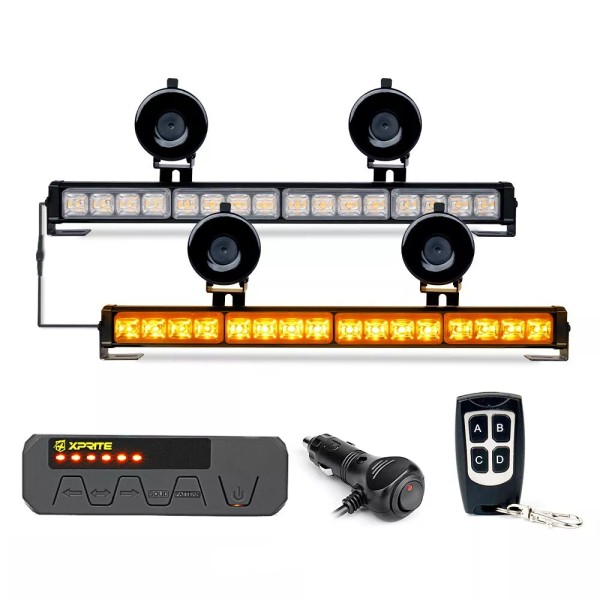Xprite Yellow 17Inch LED Strobe Light Bar Windshield Emergency Warning
