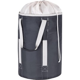 CleverMade Laundry Backpack Duffel Bag with Shoulder Straps - 62L / 16 Gal XL, Charcoal Cream,Drawstring Closure for Travel Clothes Gym College Dorm