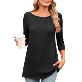 Amoretu 3/4 Length Sleeve Long Tunic Tops to Wear with Leggings for Women Loose Fit, Black S