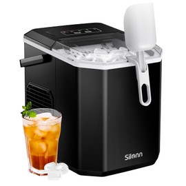 Silonn Ice Maker Countertop, Portable Ice Machine with Carry Handle, Self-Cleaning Ice Makers with Basket and Scoop, 9 Cubes in 6 Mins, 26 lbs per Day, Ideal for Home, Kitchen, Camping, RV