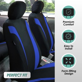 FH Group Automotive Car Seat Covers Cosmopolitan Cloth Full Set Blue Seat Covers, Airbag and Split Rear Seat Cover Universal Fit Interior Accessories for Cars Trucks and SUV with Car Accessories