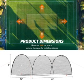 ZELUS 22ft Baseball Batting Cage for Backyard, Portable Hitting Cage with Pitching Machine Hole, 22 x 12 x 8 ft.