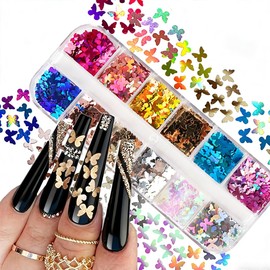 Calcomanías holográficas 3D para uñas de mariposa, para manicura, paillettes ultrafinas, rostro, cuerpo, brillantina, suministros de arte de uñas para