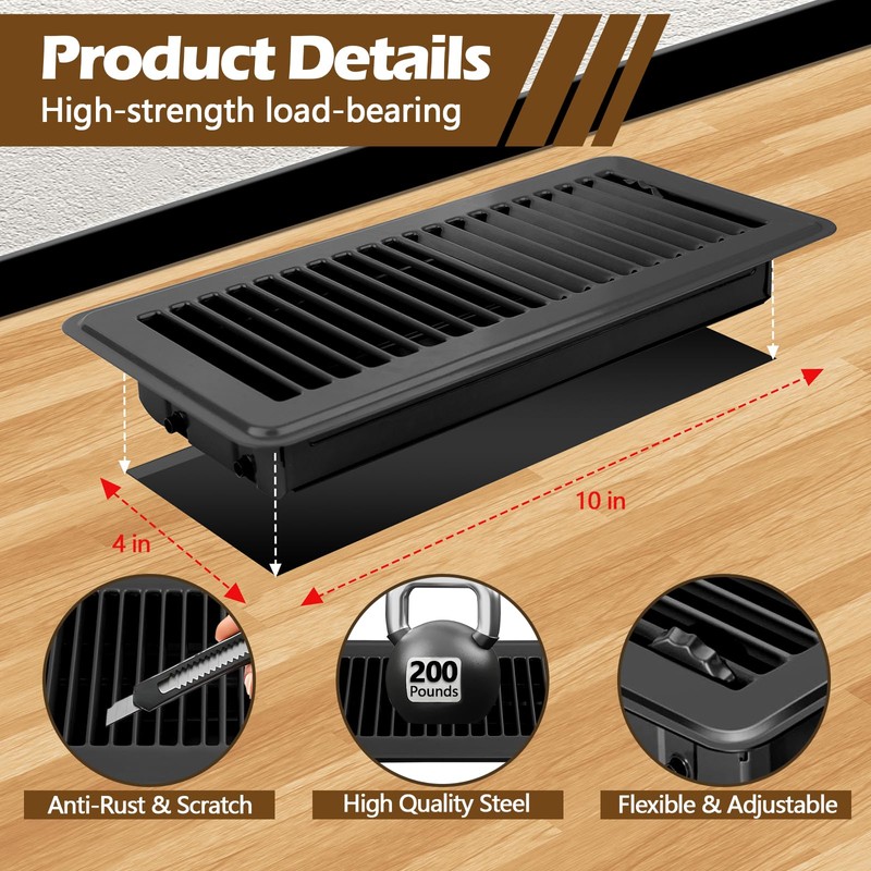 WAWINY Floor Register 4x10,6 Pack Heavy Duty Steel Vent Covers