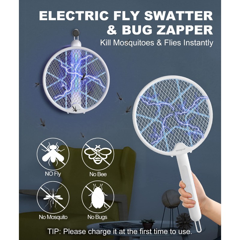 MOSQZAP Electric Fly Swatter 2 Pack, Foldable Bug Zapper Racket
