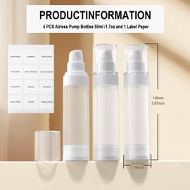 XQNCBY small Airless Pump Bottles，travel toiletry containers，lotion dispenser，1.7 oz travel bottles TSA approved Shampoo, liquid foundation, hand sanitizer（ 4 Pack）