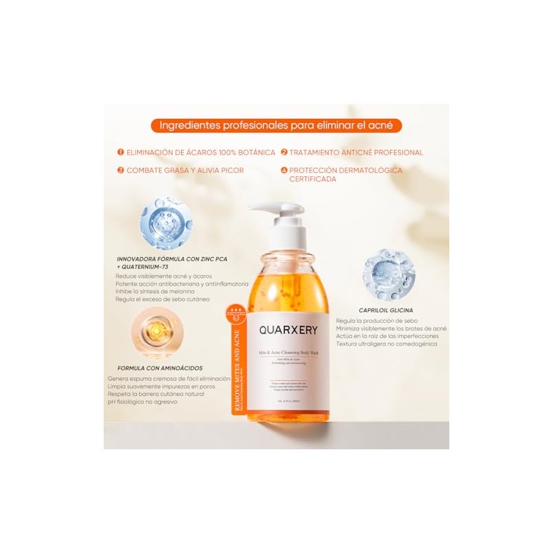 Quarxery Gel Ducha Antiácaros Body Wash Eliminación Profunda Ácaros Acné