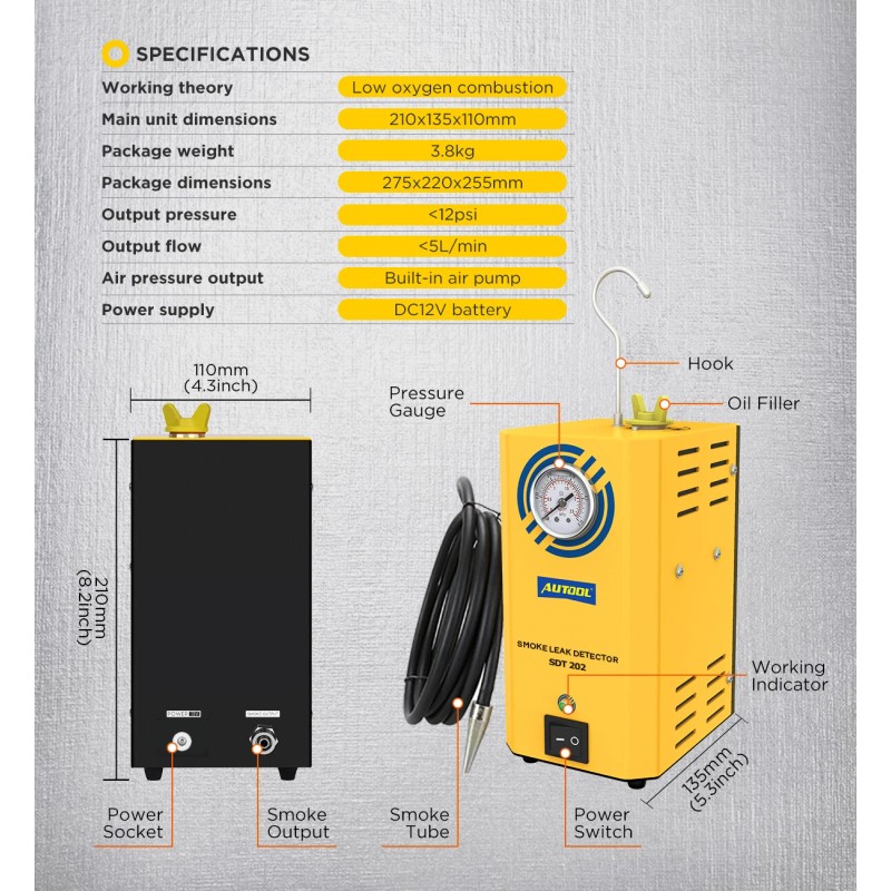AUTOOL EVAP Smoke Machine Automotive Smoke Tester Fuel Pipe Leak