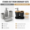 LGURT 4pc Hexagonal Black Bathroom Set, Soap Dispenser with Bamboo