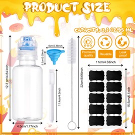 Hoemwarm 12 Pcs Mini Container Squeeze Bottles with Flip Top Lid, 95 ml Reusable Plastic Refillable Honey Container Dispenser, Camping Kids Cooking Travel Size Leakproof Bottles Kitchen Accessories