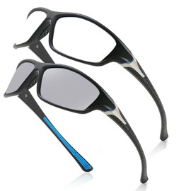 with Full lens Readers Wrap Around Sport Magnifying Safety Reading Glasses photochromic Goggles with Readers　for Men (black blue, 1.25, x)