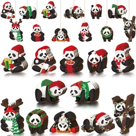 Patelai 48 Pcs Panda Christmas Ornament for Christmas Tree Xmas Wood Panda Hanging Decoration Pendant Christmas Wood Cutouts with Ropes Panda Ornaments for Tree Living Room Home Window Outdoor Car