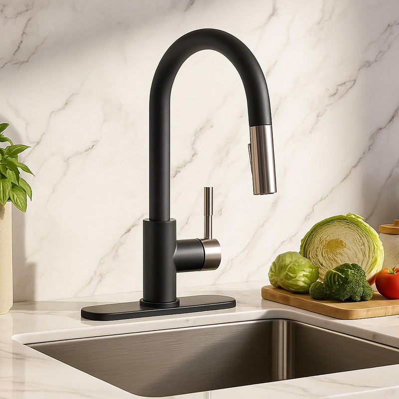 Pacific Bay Bellevue Pull-Down Kitchen Faucet – Single-Handle with in-Line