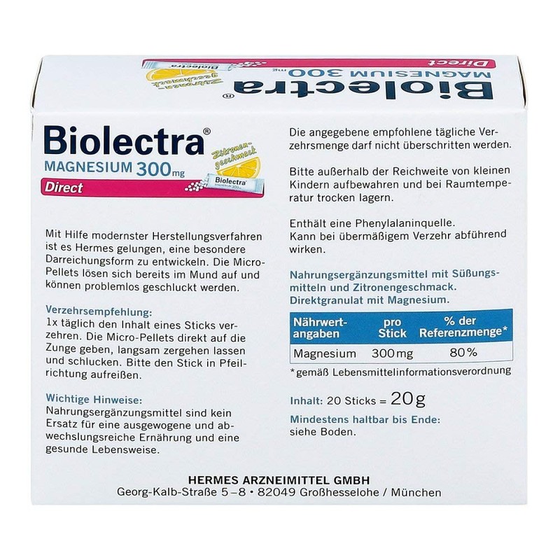Biolectra Magnesium Direkt 300mg, 1er Pack (1 x 20 Stück)