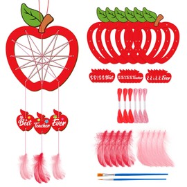 Fennoral 6 Pack Teacher Appreciation Dream Catcher Craft Kit for Kids Paint You Own Apple Dream Catcher DIY Coloring Wooden Art and Craft for Classroom Art Activity Teacher Appreciation Gifts