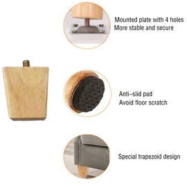 TAIANJI 4 Pieces Wooden Furniture Legs 8cm, Solid Square Wooden Furniture Legs for Dresser Tables Couch Chair Ottoman Cabinet etc with Screws and Mounting Plates