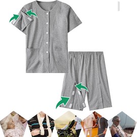 AUSTYLCO Unisex Summer Short Fracture Suit,Disability Clothing With Fully Open on Both Sides,Post-operative Clothing for Elderly Home Care