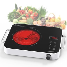 GIHETKUT Single Burner Electric Cooktop,1800W 110V Electric Stove Top with Knob Control, Portable Cooktop with 2 Handle,single burner electric stove with Double Ring Heating, 4 hours Timer