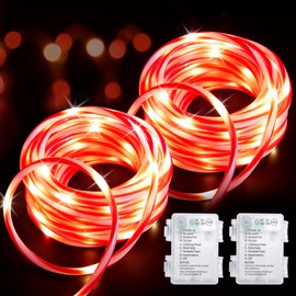 Minetom 2 Pack Battery Operated Christmas Lights Outdoor, Total 80FT 200 LED Candy Cane Rope Lights Battery Operated,String Lights with Timer, 8 Mode, Rope Lights for Outdoor Indoor Bedroom,Warm White