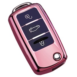 Cacacar for VW Volkswagen Key Fob Cover, Premium Soft TPU Full Protection Key Fob Case for VW Jetta Golf Polo MK6 Passat Tiguan Beetle Key Cover (pink)