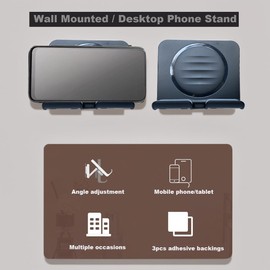 geyitafum Shower Phone Holder Upgraded, Removable Wall Mounted Hands-Free Cellphone Stand, Angle Adjustable Phone Stand with 3pcs Adhesive Pad for Kitchen Bathroom Dorm Bedroom (Black)