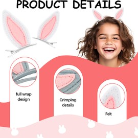 16 Pcs Bunny Ear Hair Clips Rabbit Ears, Toddlers Animal Hair Pins Hair Accessories for Girls Hair Clips Kids Costume Party Supplies