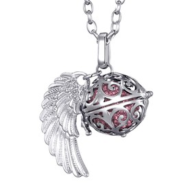 Morella women’s guardian angel necklace stainless steel 70 cm with pendant angel’s wings and chime ball zirconia,in jewellery bag, Stainless Steel