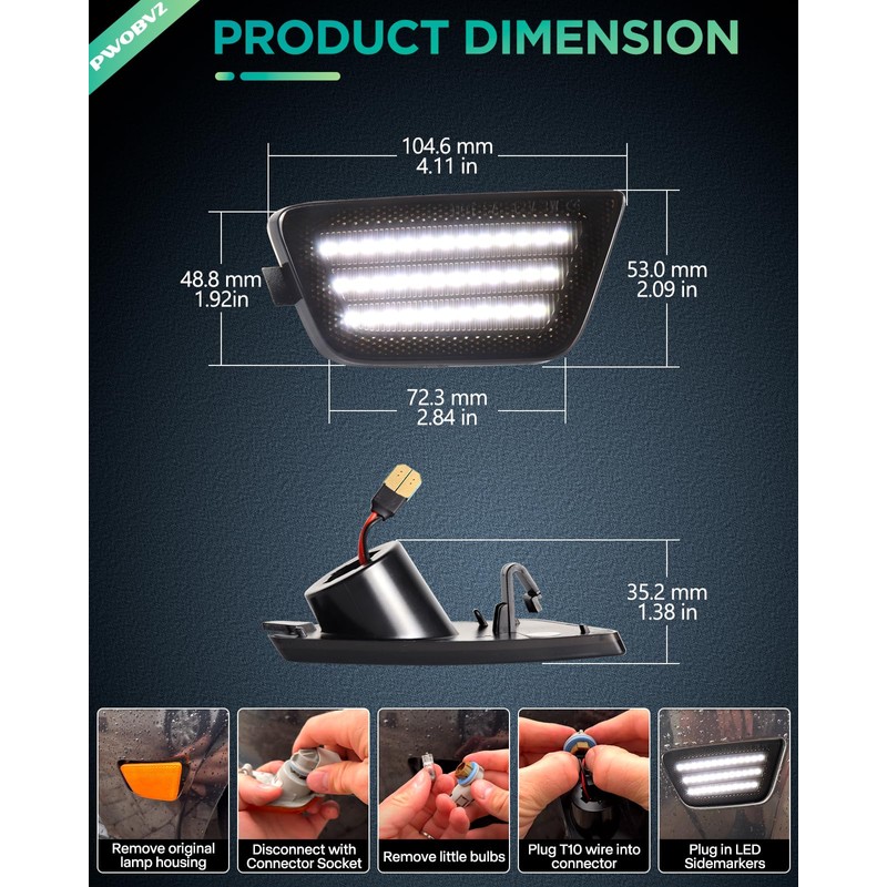 PWOBVZ LED Side Marker Light Assembly, Front Fender Bumper Lamps