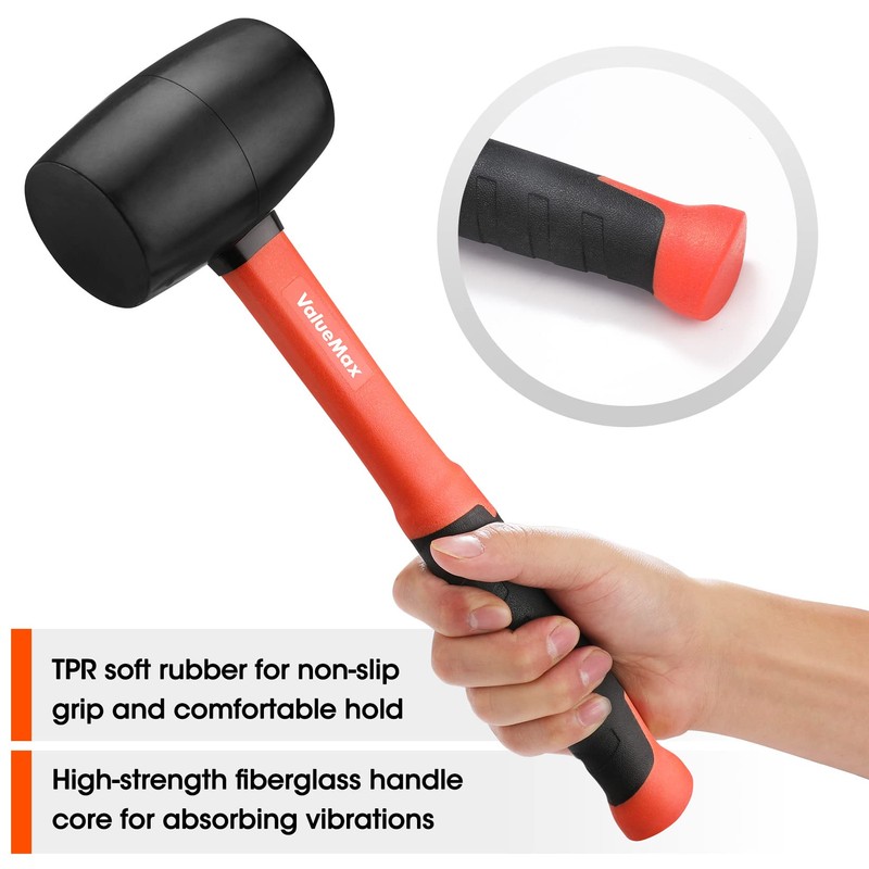 ValueMax Rubber Mallet, 16oz Rubber Mallet Hammer And 35mm Double-Faced