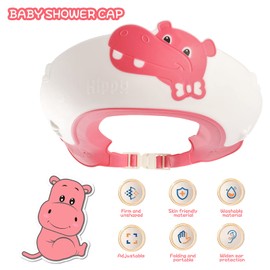 FUSACONY Baby Shower Cap Shield, Bath Hats for Kids, Baby Hair Washing Shield,Adjustable Children Shampoo Cap and Visor, Toddler Eyes and Ears Waterproof Hat Hippo (Pink)