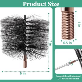 6 Inch Chimney Cleaning Brush Kit with Standard 1/4" NPT End Fitting, Pletpet Chimney Cleaning Sweep for Drill Kit with Goggles and Gloves for Cleaning Chimney Hearth Fireplace