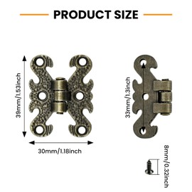 SDTC Tech Vintage H-Shape Hinge, Jewelry Box Decorative Hinge, Antique Mini Decorative Folding Hinge for Vintage Wooden Cases, Toolbox, Jewelry Boxes, Cabinets, Gift Boxes, Home Decoration, 8Pcs