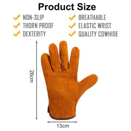 JOOTUEPO Leather Work Gloves for Men and Women, Cowhide Work Gloves, Breathable Leather Gardening Gloves, Large Glove for Gardening, Welding, Construction, Chainsaw, Farm, Ranch - L