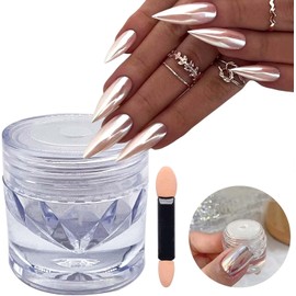 Polvo para uñas con efecto espejo superbrillante, cromo perlado blanco, efecto mágico de luz de luna blanca iridiscente